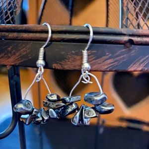 Genuine Hematite Gemstone Chip Silver Earrings